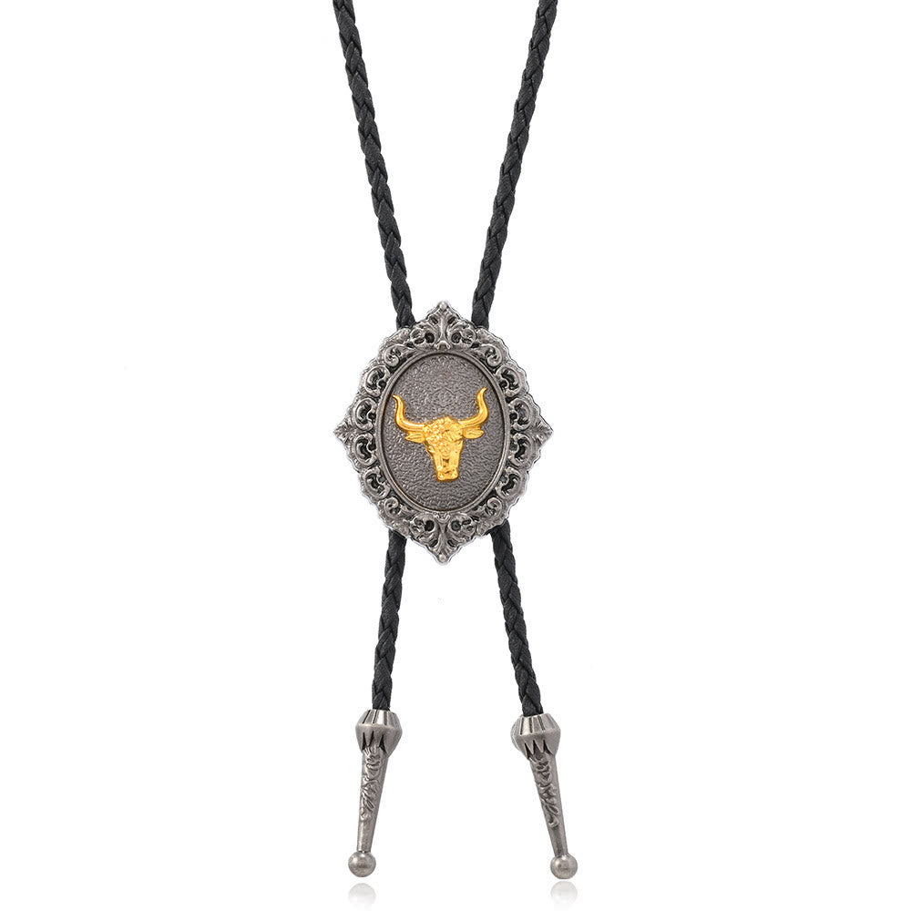 Cravatta Bolo Western Cowboy Gold Longhorn's Head - image 3