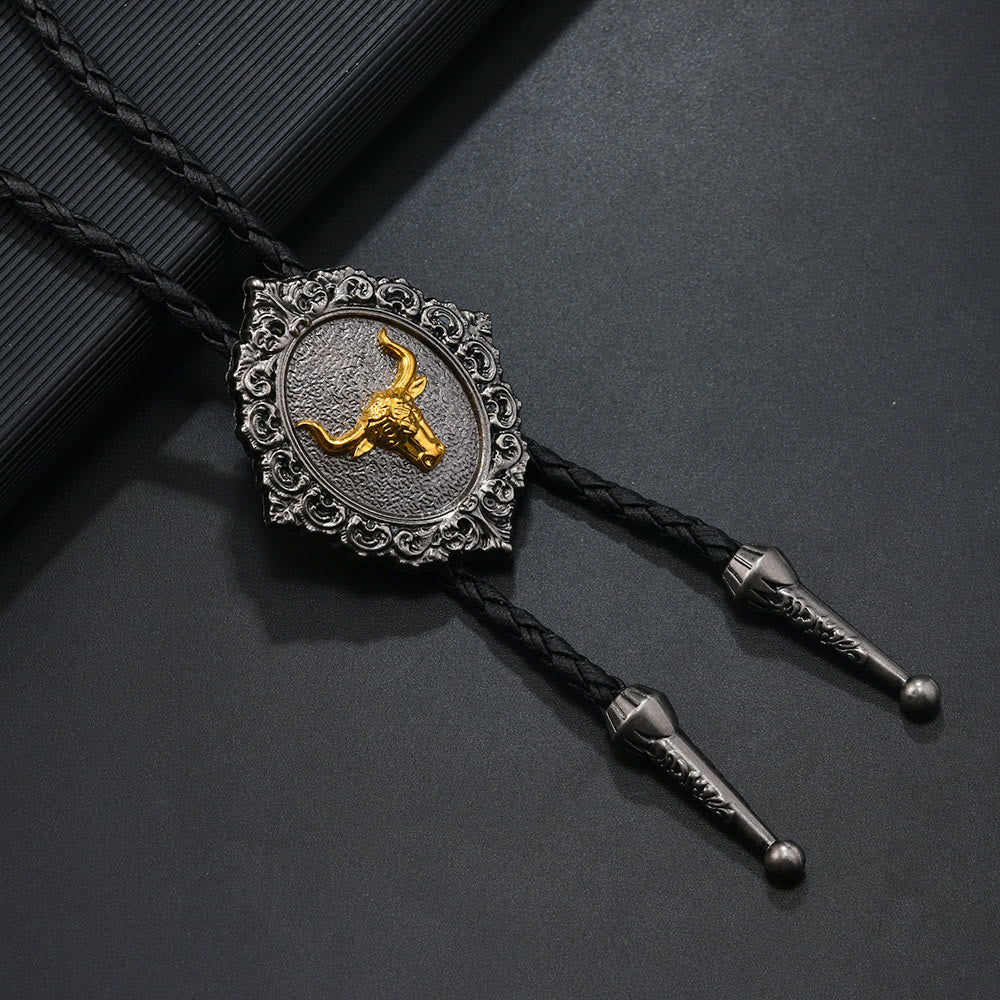 Cravatta Bolo Western Cowboy Gold Longhorn's Head - Testa di Longhorn d'oro - image 0