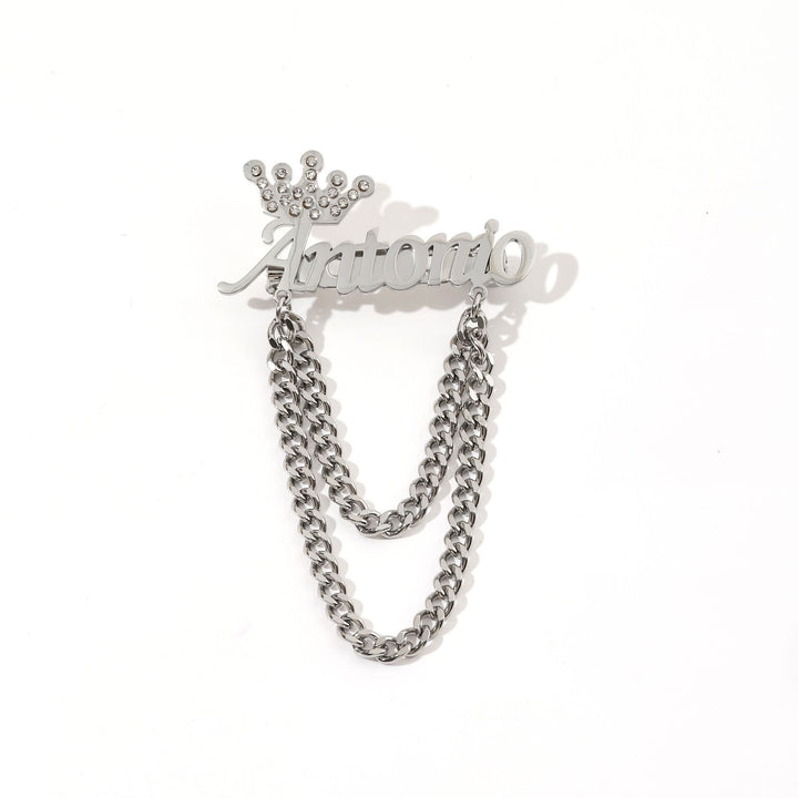 Spilla personalizzata con il tuo nome e decorazione a corona, accessori per abiti - Argento - image 6