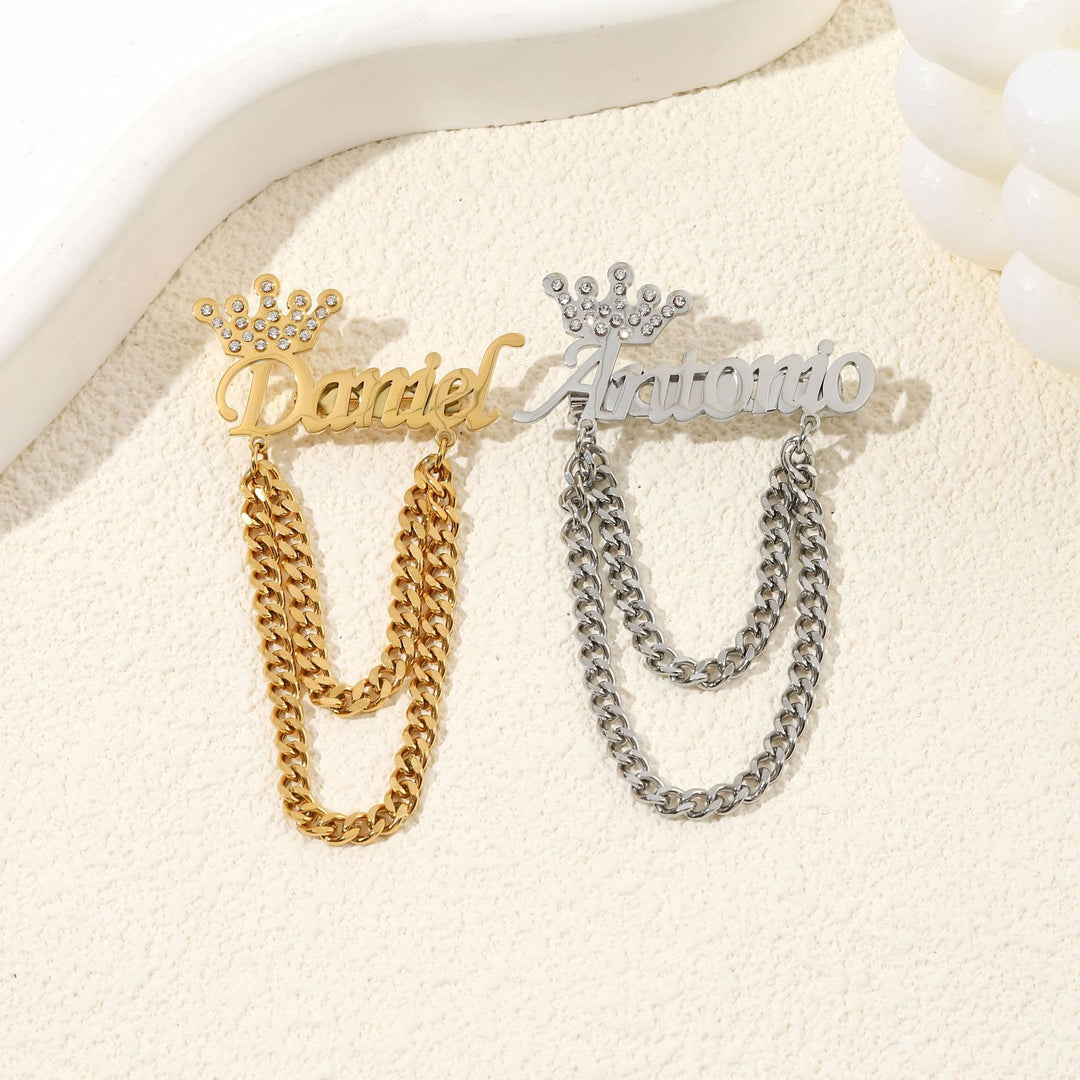 Spilla personalizzata con il tuo nome e decorazione a corona, accessori per abiti - image 0