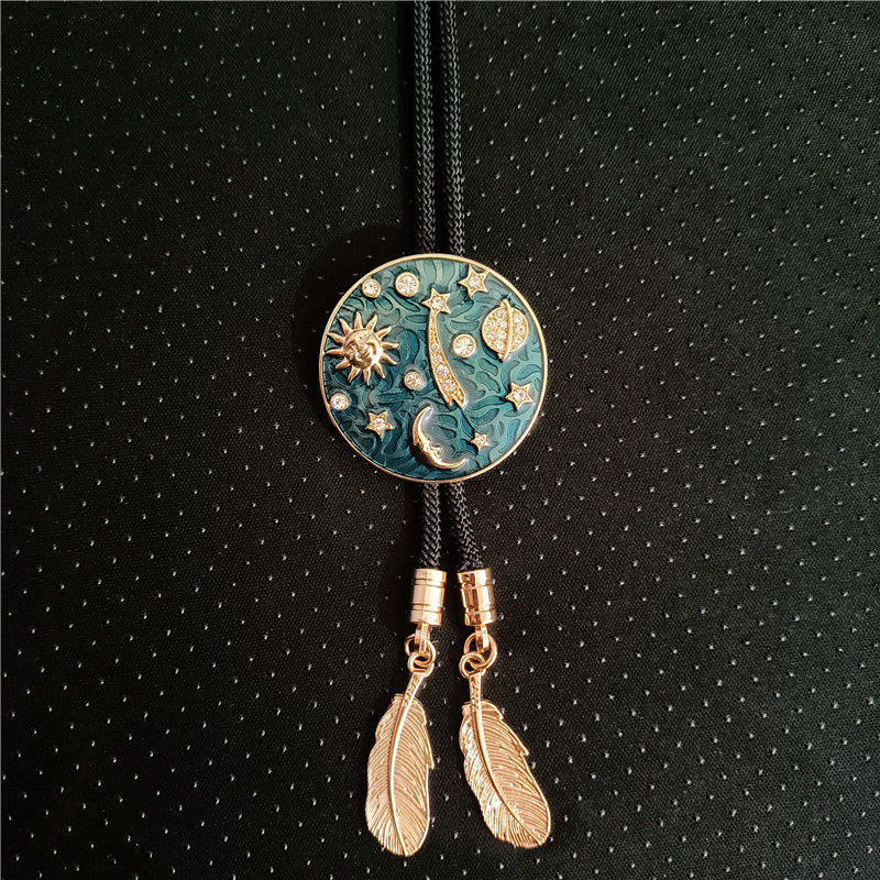 Cravatta Bolo vintage con sole, luna, universo e strass - #01 - image 0
