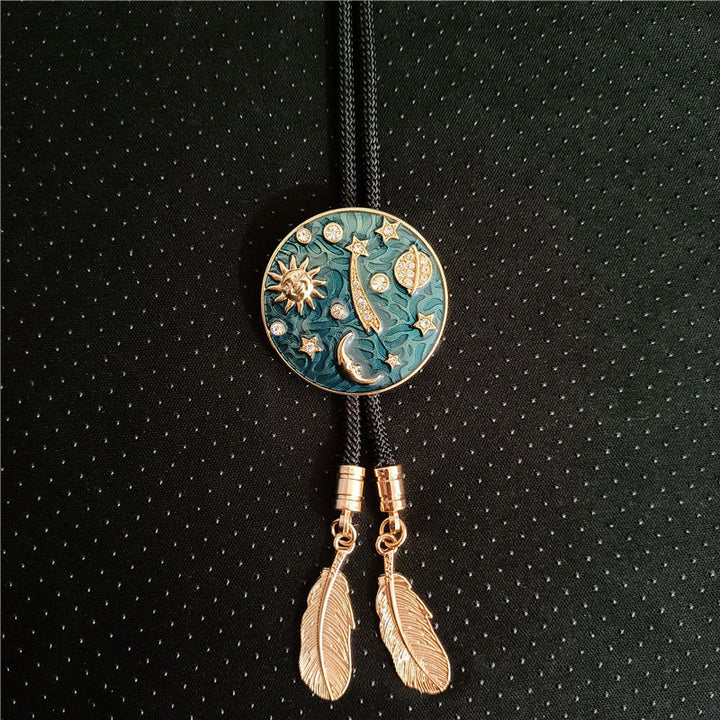 Cravatta Bolo vintage con sole, luna, universo e strass - #01 - image 0