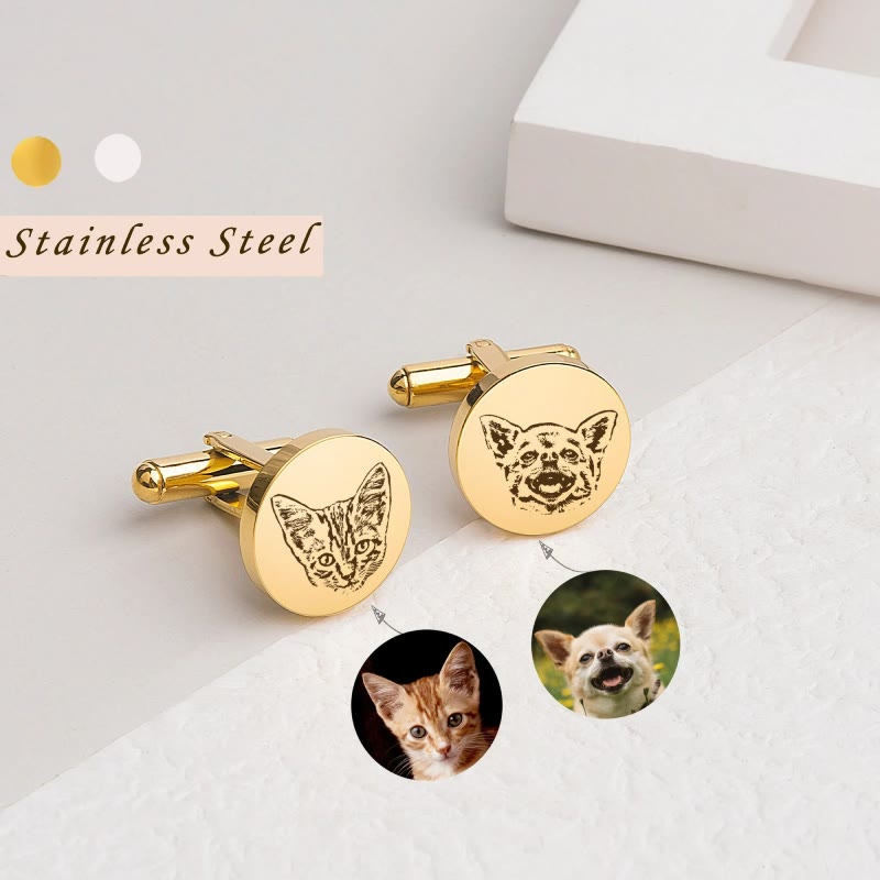 1 paio di copri bottoni con ritratto di animali domestici personalizzati, set di gemelli - Oro - image 0
