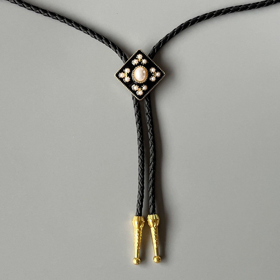Cravatta Bolo Western Cowboy con Perla e Croce, Regalo di Nozze - Cravatta Bolo con croce di perle - image 0