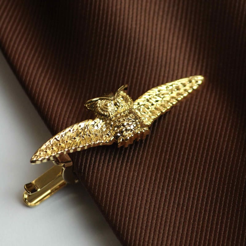 Fermacravatta a forma di gufo volante in oro per abbigliamento maschile - image 1