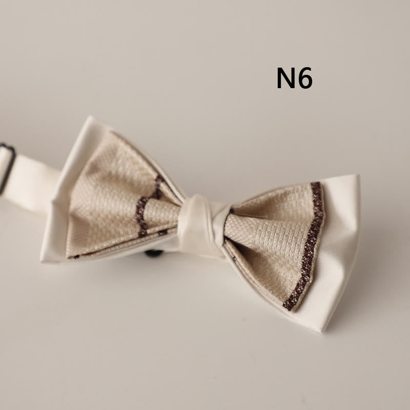 Papillon con cinturino regolabile in raso a due strati con motivo beige - Stile n. 6 - image 8