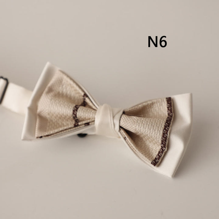 Papillon con cinturino regolabile in raso a due strati con motivo beige - Stile n. 6 - image 8