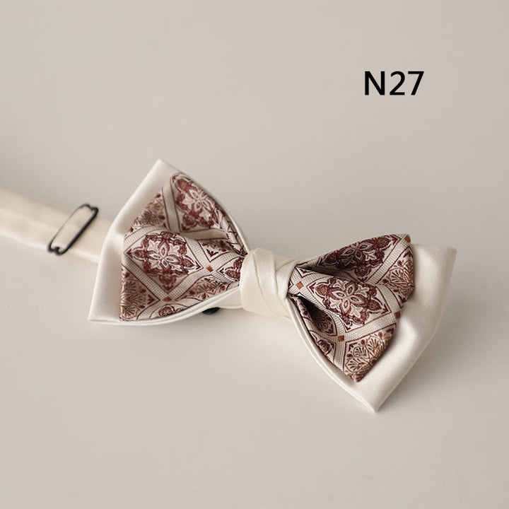 Papillon con cinturino regolabile in raso a due strati con motivo beige - Stile #27 - image 28