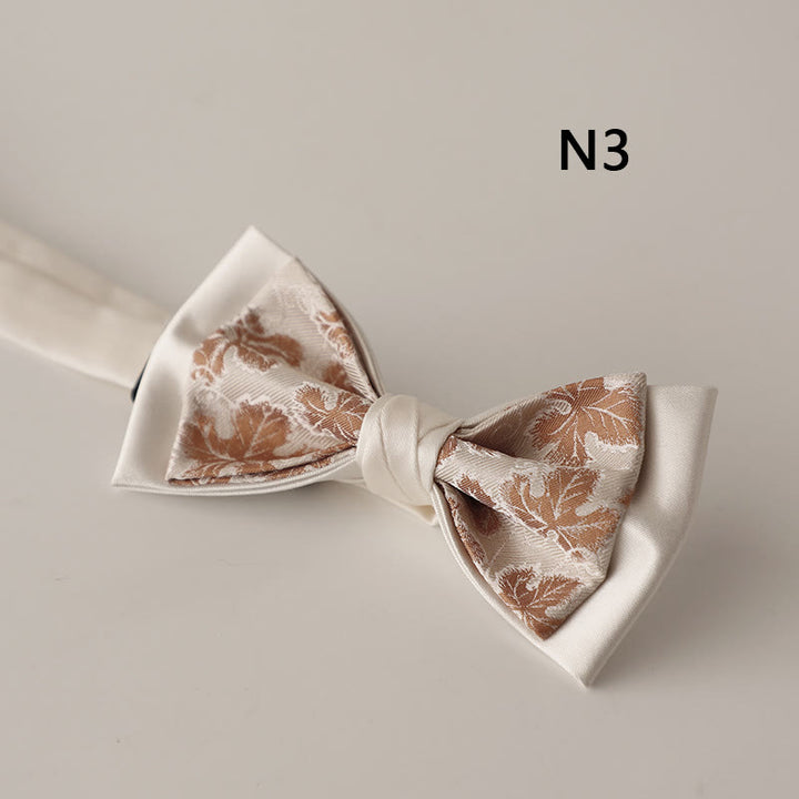 Papillon con cinturino regolabile in raso a due strati con motivo beige - Stile n. 3 - image 5