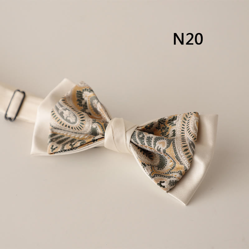 Papillon con cinturino regolabile in raso a due strati con motivo beige - Stile #20 - image 21