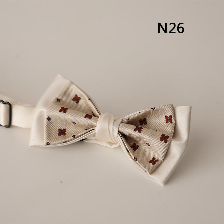Papillon con cinturino regolabile in raso a due strati con motivo beige - Stile #26 - image 27