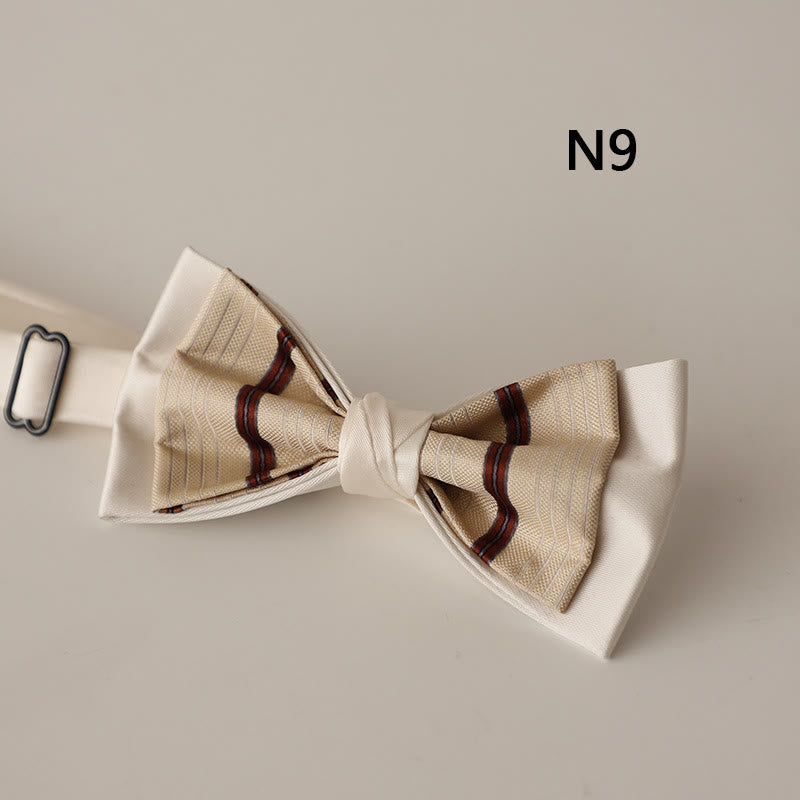 Papillon con cinturino regolabile in raso a due strati con motivo beige - Stile n. 9 - image 10