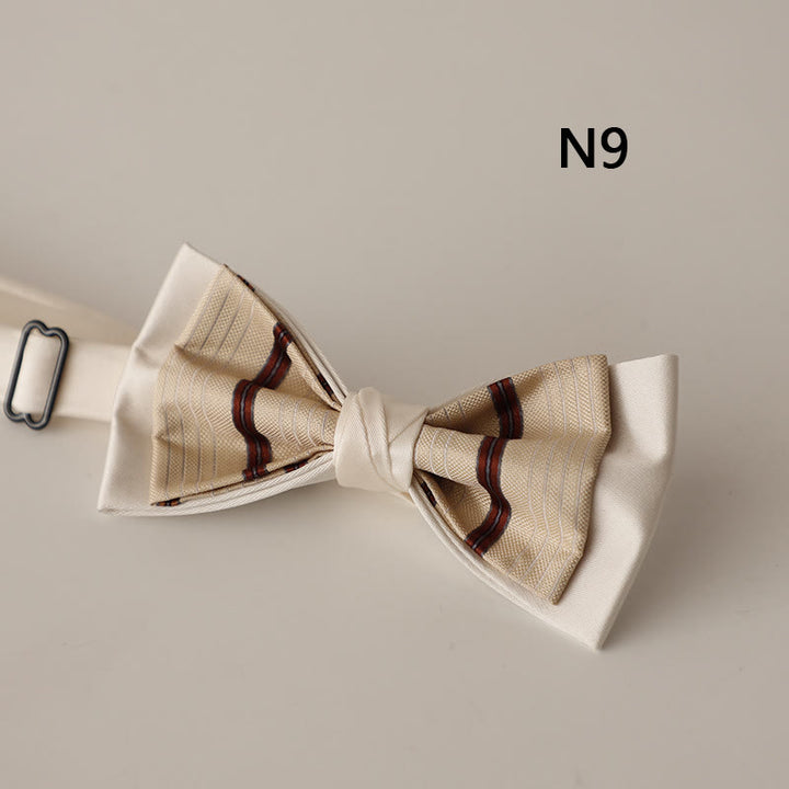 Papillon con cinturino regolabile in raso a due strati con motivo beige - Stile n. 9 - image 10