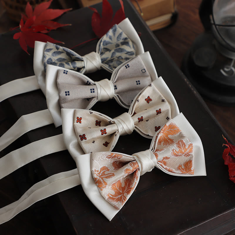Papillon con cinturino regolabile in raso a due strati con motivo beige - image 0