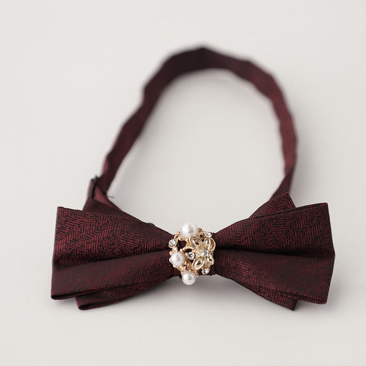 Papillon con cinturino regolabile a doppio strato in jacquard di perle - Vino rosso - image 5
