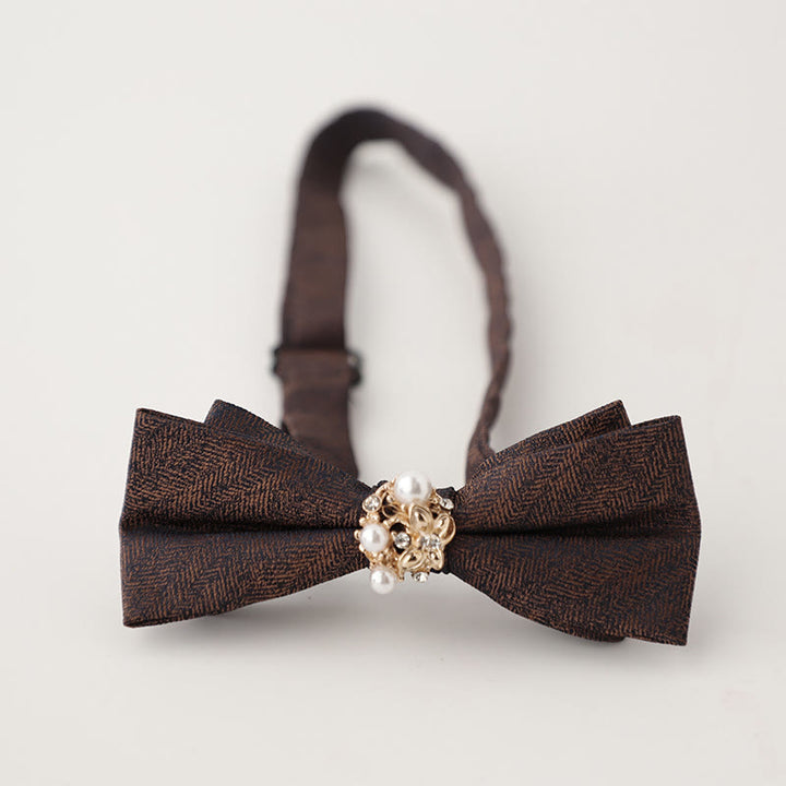 Papillon con cinturino regolabile a doppio strato in jacquard di perle - Marrone scuro - image 11