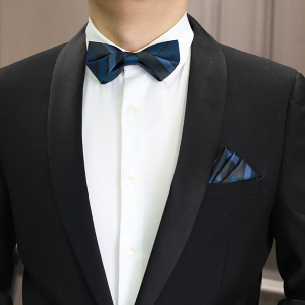 Papillon da uomo con motivo a righe blu acciaio Noble Navy - image 7