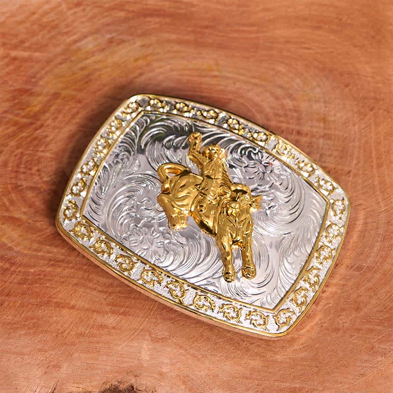 Cintura in pelle con fibbia grande fai da te per equitazione in oro e argento - image 1