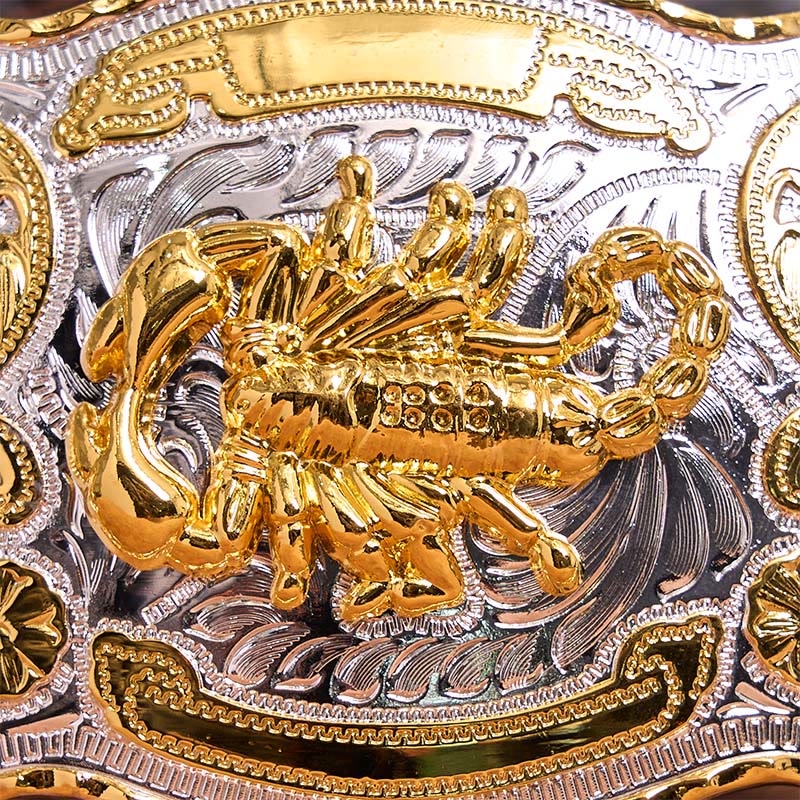 Cintura in pelle con fibbia fai da te con motivo floreale Scorpione in argento dorato - image 3