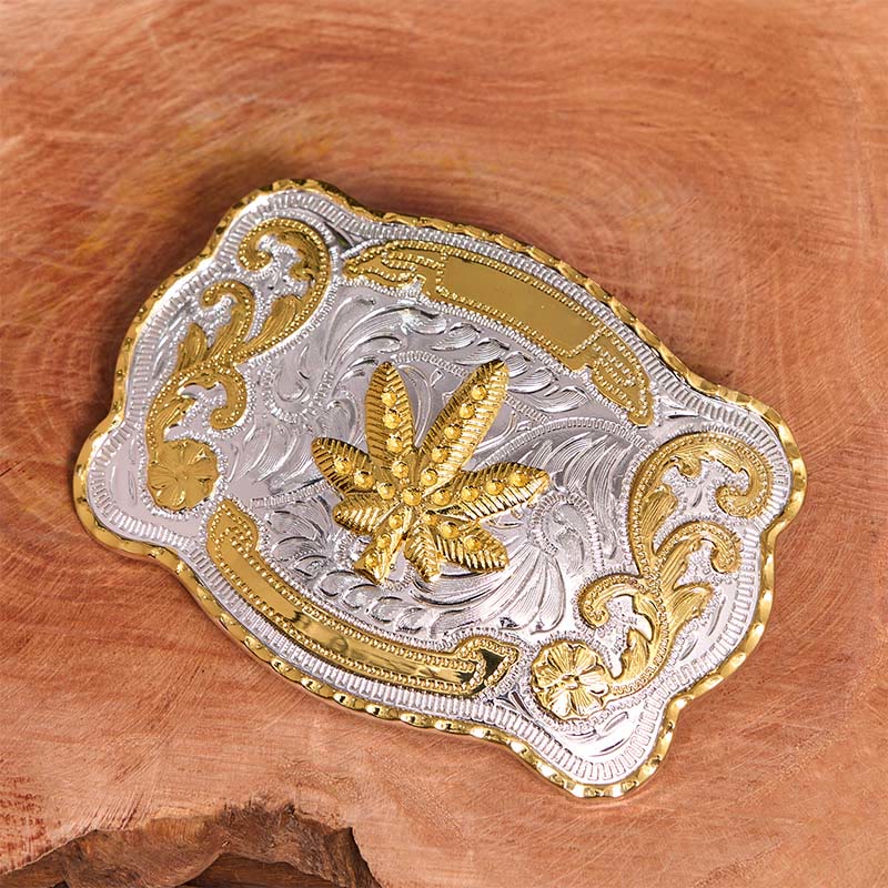 Cintura in pelle con fibbia fai da te in acero floreale argento oro - image 1