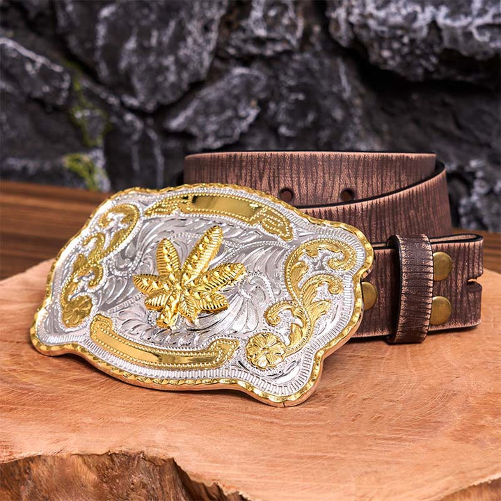 Cintura in pelle con fibbia fai da te in acero floreale argento oro - Acero - Cintura marrone anticata - 42 - image 8