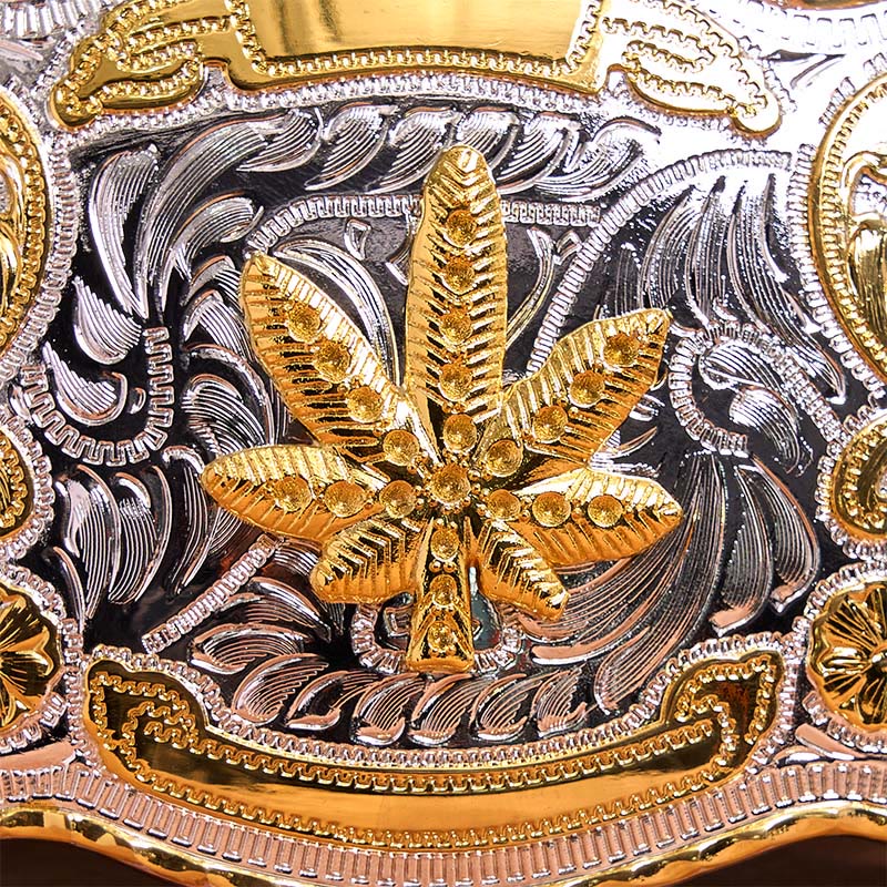 Cintura in pelle con fibbia fai da te in acero floreale argento oro - image 3