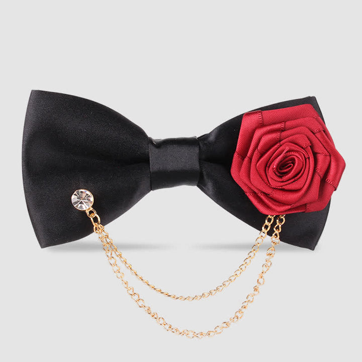 Papillon elegante da uomo con decorazione a catena dorata e rosa - Rosso scuro - image 0