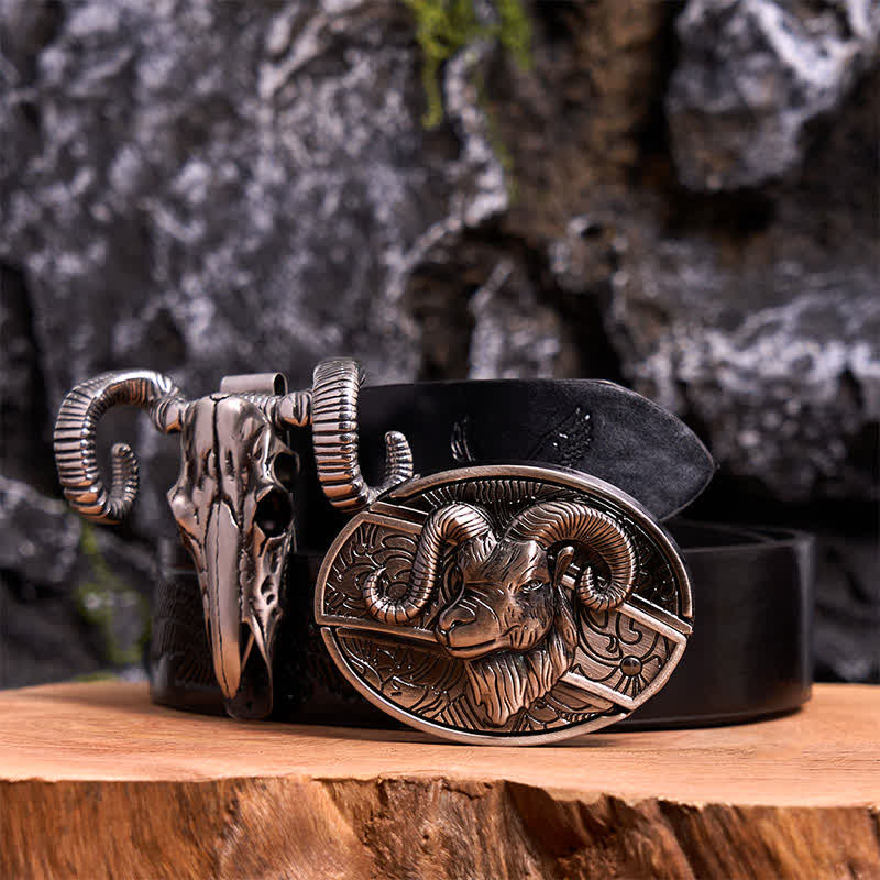 Set di ciondoli a forma di pecora con teschio e fibbia per cintura con coltello nascosto fai da te a forma di capra - Capra - Cintura con aquila in rilievo nera - 42 - image 0