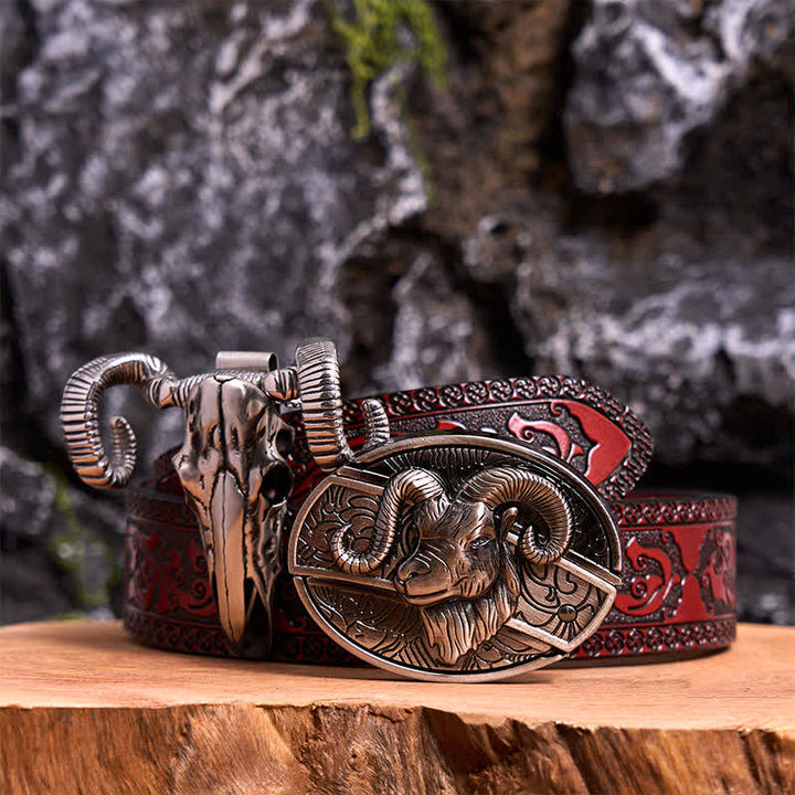 Set di ciondoli a forma di pecora con teschio e fibbia per cintura con coltello nascosto fai da te a forma di capra - Capra - Cintura marrone intagliata - 42 - image 6