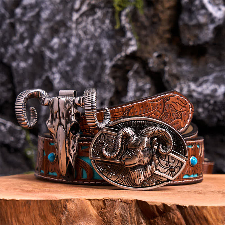 Set di ciondoli a forma di pecora con teschio e fibbia per cintura con coltello nascosto fai da te a forma di capra - Capra - Cintura intagliata turchese - 42 - image 3