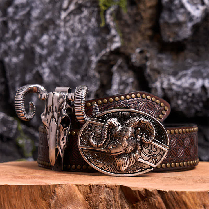 Set di ciondoli a forma di pecora con teschio e fibbia per cintura con coltello nascosto fai da te a forma di capra - Capra - Cintura con rivetti marroni - 42 - image 4
