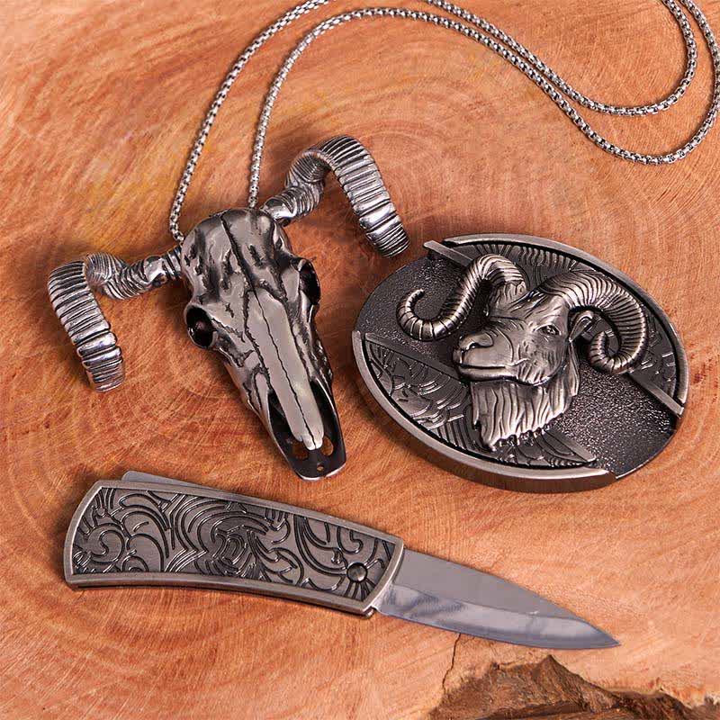 Set di ciondoli a forma di pecora con teschio e fibbia per cintura con coltello nascosto fai da te a forma di capra - image 2