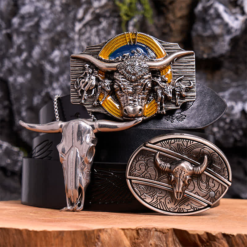 Set di ciondoli con fibbia per cintura fai da te con coltello nascosto a tema Longhorn Bull - image 4