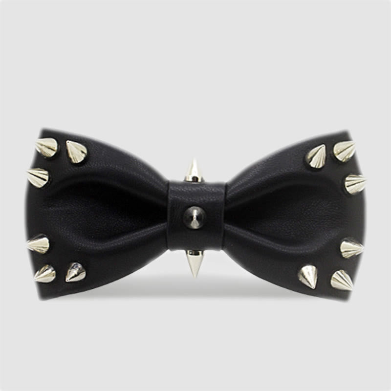 Papillon da uomo in pelle con rivetti neri e punte - Nero - image 0