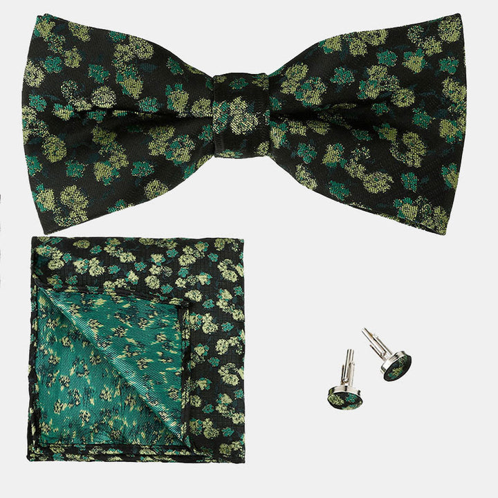 Set di 3 cravatte a farfalla con motivo floreale a rosa da uomo - Verde scuro - image 0