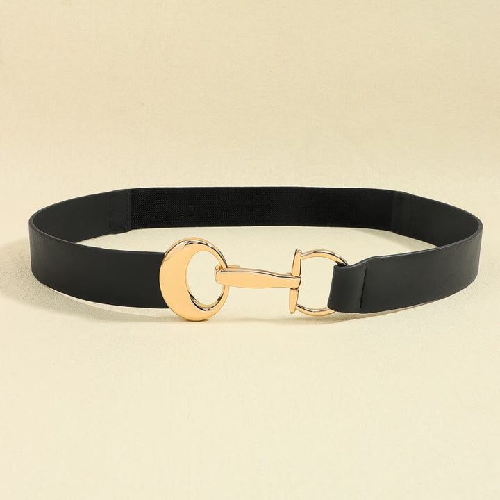 Cintura da donna con fibbia a ferro di cavallo, semplice cintura in pelle - Nero/Oro - Piccolo: Lunghezza: 22,64"/ 57,5 cm (elastico/può allungarsi) - image 5
