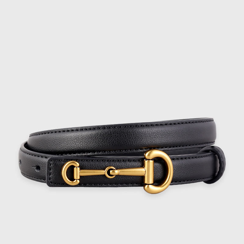 Cintura sottile in pelle con fibbia a ferro di cavallo da donna - Nero - 34 - image 0