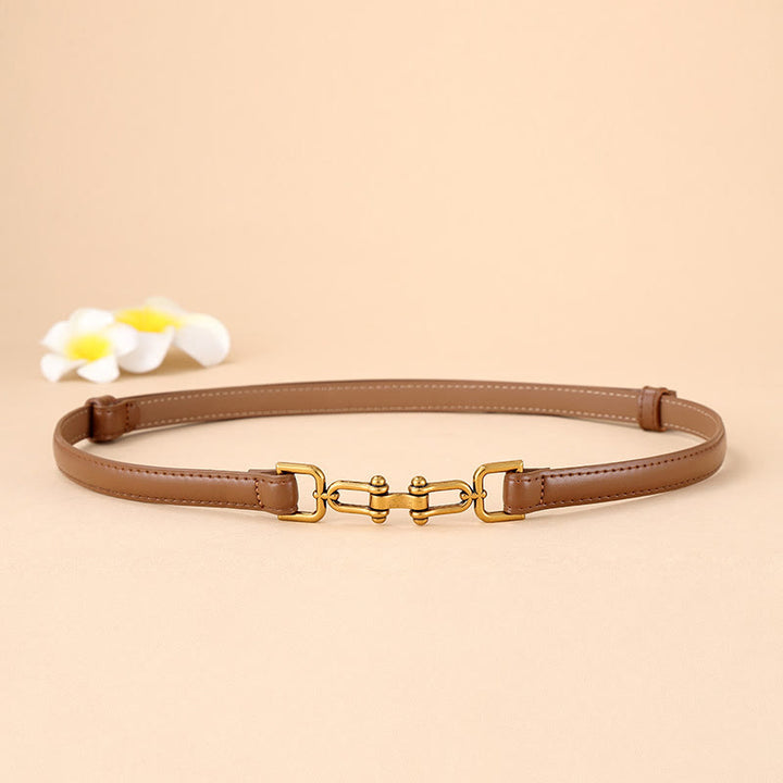 Cintura sottile da donna con fibbia a ferro di cavallo e morso a filetto in pelle - SaddleBrown - 30 - image 11