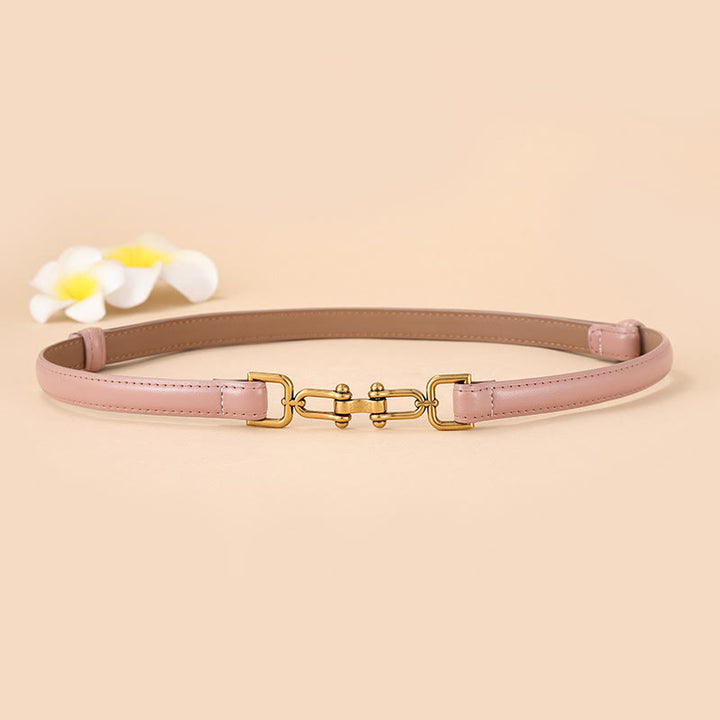 Cintura sottile da donna con fibbia a ferro di cavallo e morso a filetto in pelle - Rosa - 30 - image 5