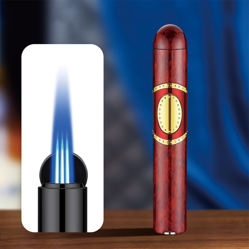 Accendino 3 in 1 a triplo bruciatore con perforatore per sigari e ago per sigari integrati - Legno rosso - image 15