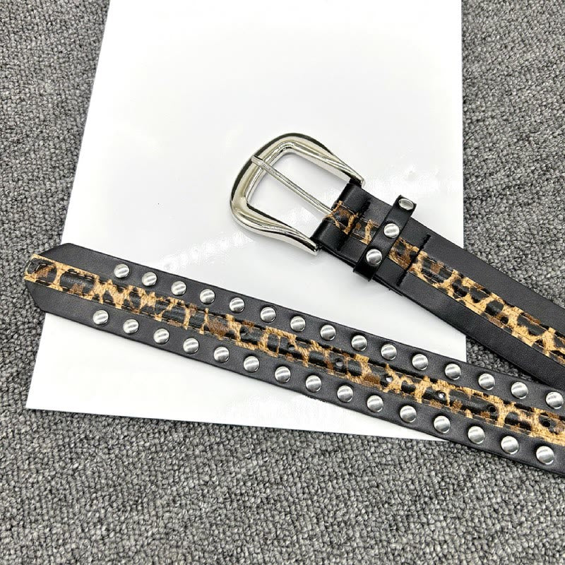 Cintura da donna con stampa leopardata e cintura in pelle con rivetti - image 9