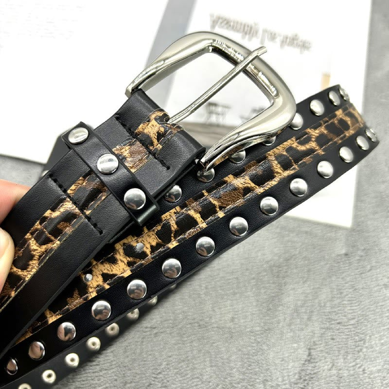 Cintura da donna con stampa leopardata e cintura in pelle con rivetti - image 12