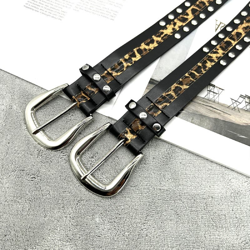 Cintura da donna con stampa leopardata e cintura in pelle con rivetti - image 11