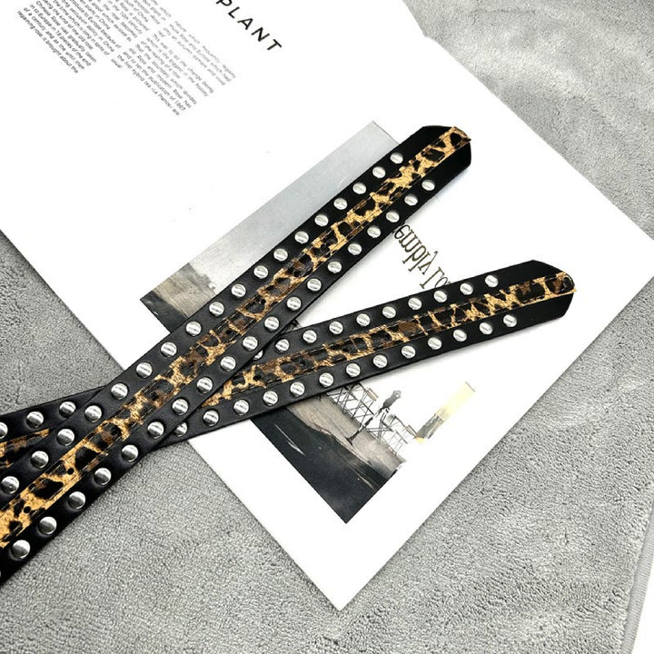 Cintura da donna con stampa leopardata e cintura in pelle con rivetti - image 15