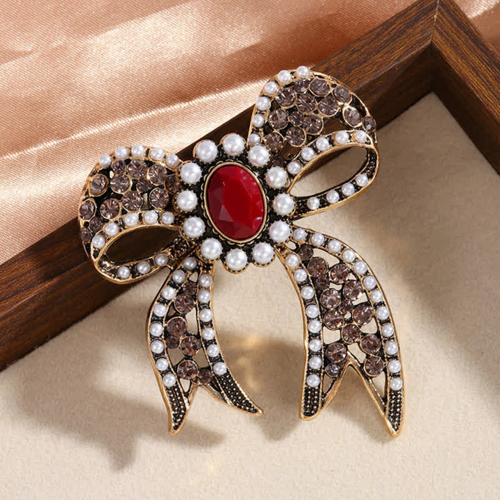 Spilla a fiocco con perle di cristallo rosso grande da donna - image 4