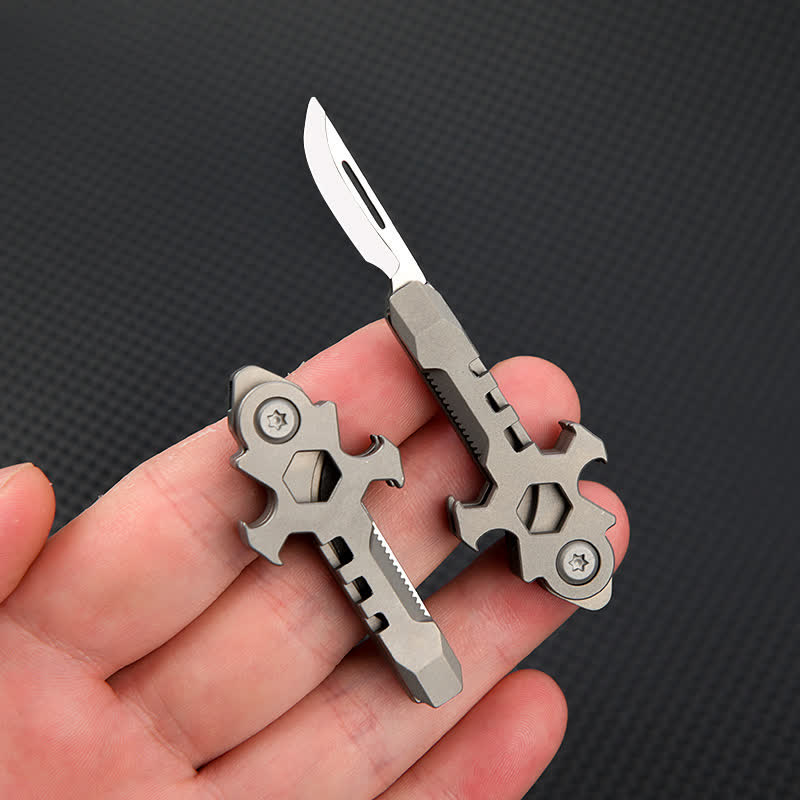 Portachiavi con mini coltello pieghevole multifunzionale in titanio Cross - image 8