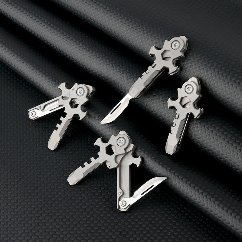 Portachiavi con mini coltello pieghevole multifunzionale in titanio Cross - image 1