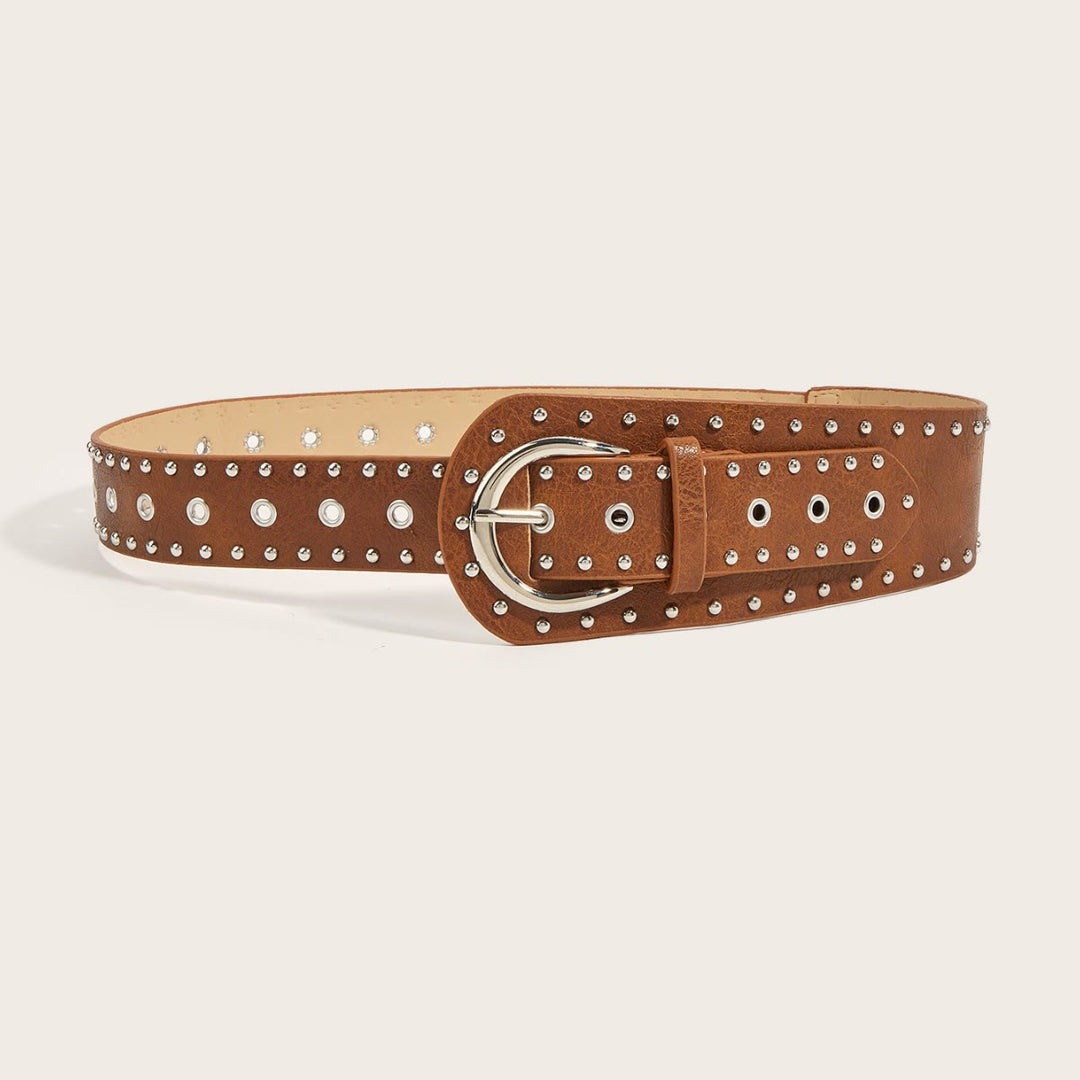 Cintura larga in pelle con rivetti e borchie in stile punk - Marrone - 32 - image 2