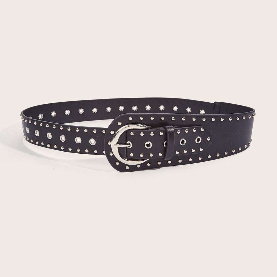 Cintura larga in pelle con rivetti e borchie in stile punk - image 6