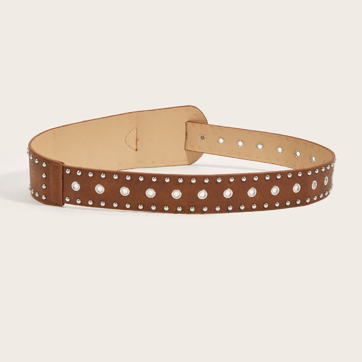 Cintura larga in pelle con rivetti e borchie in stile punk - image 3